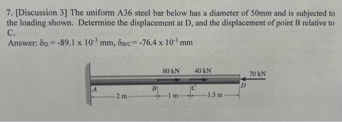 Solved 7. [Discussion 3] The uniform A 36 steel bar below | Chegg.com