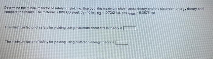 Solved Determine the minimum factor of safety for yielding. | Chegg.com