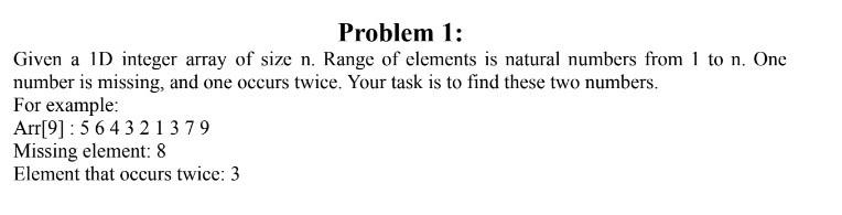 Solved Problem 1: Given a ID integer array of size n. Range | Chegg.com