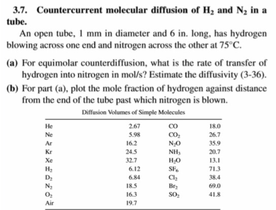 Solved 3.7. Countercurrent molecular diffusion of H, and N, | Chegg.com