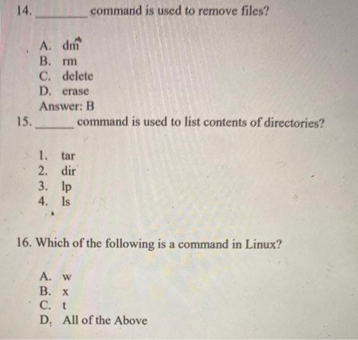 Solved 9. Which option of rm command is used to remove a | Chegg.com
