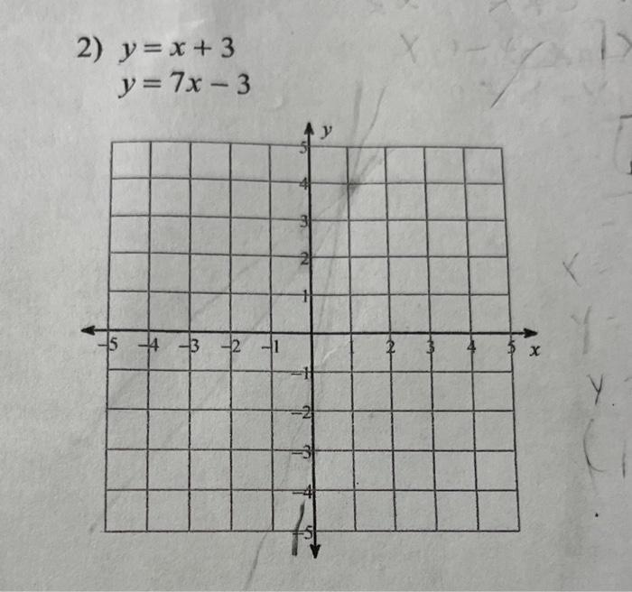 \( \begin{array}{l}y=x+3 \\ y=7 x-3\end{array} \)