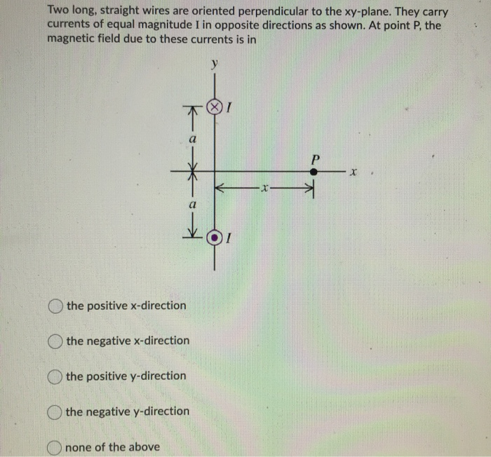 Solved Two Long, Straight Wires Are Oriented Perpendicular | Chegg.com