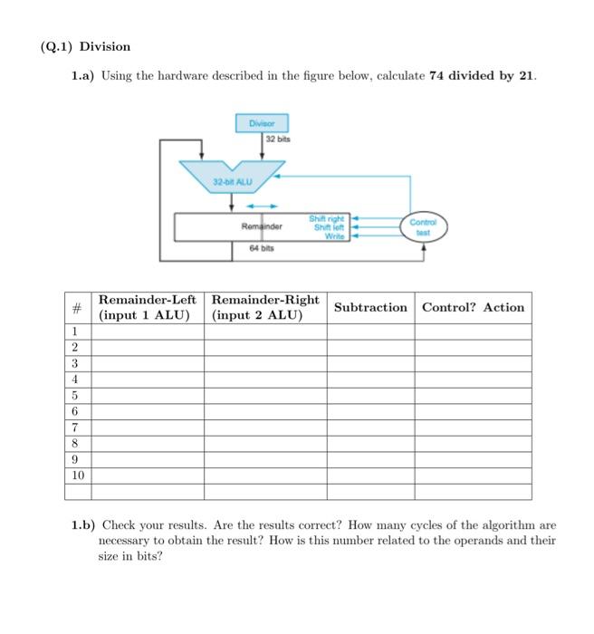 Solved (Q.1) Division 1.a) Using the hardware described in | Chegg.com