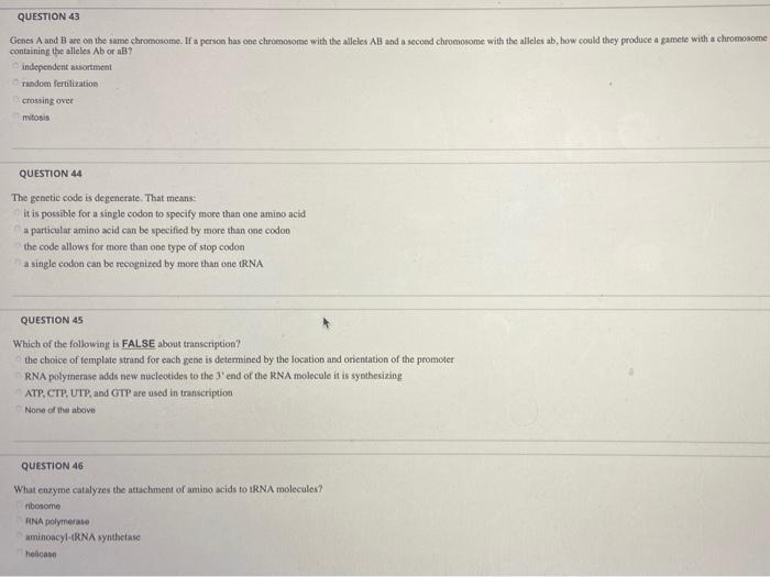 Solved QUESTION 43 Genes A And B Are On The Same Chromosome. | Chegg.com