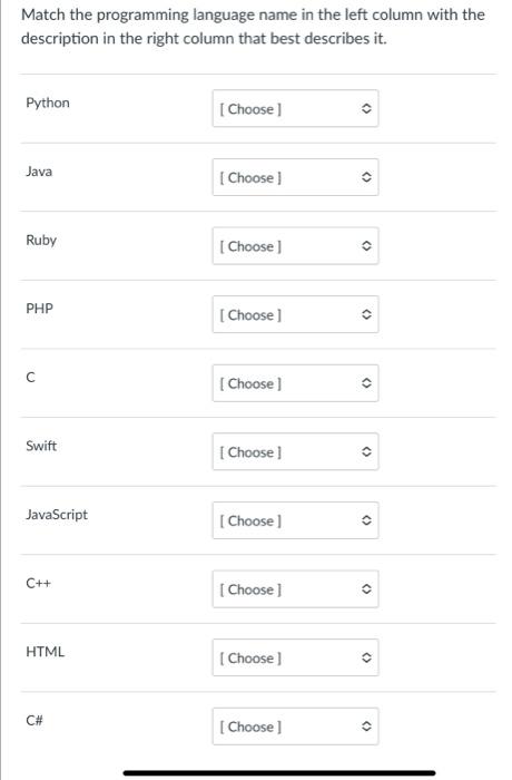 Solved Match the programming language name in the left | Chegg.com