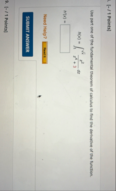 Solved [- / 1 ﻿Points]Use part one of the fundamental | Chegg.com