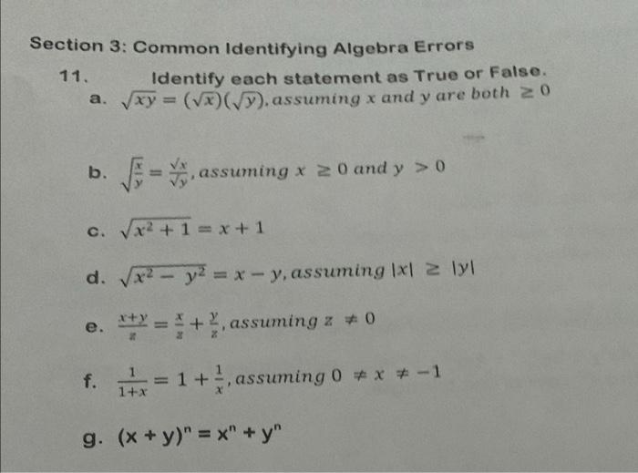 Solved Section 3: Common Identifying Algebra Errors Identify | Chegg.com