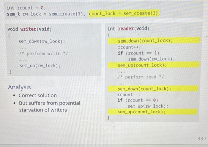 Solved Readers-writers problem * Consider the code shown in | Chegg.com
