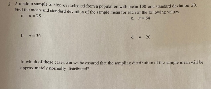 Solved 3. A random sample of size n is selected from a | Chegg.com