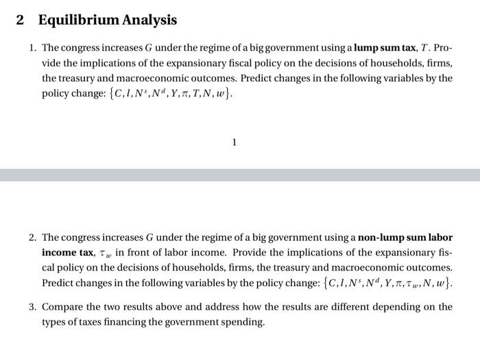 Solved Equilibrium Analysis 1. The Congress Increases G | Chegg.com