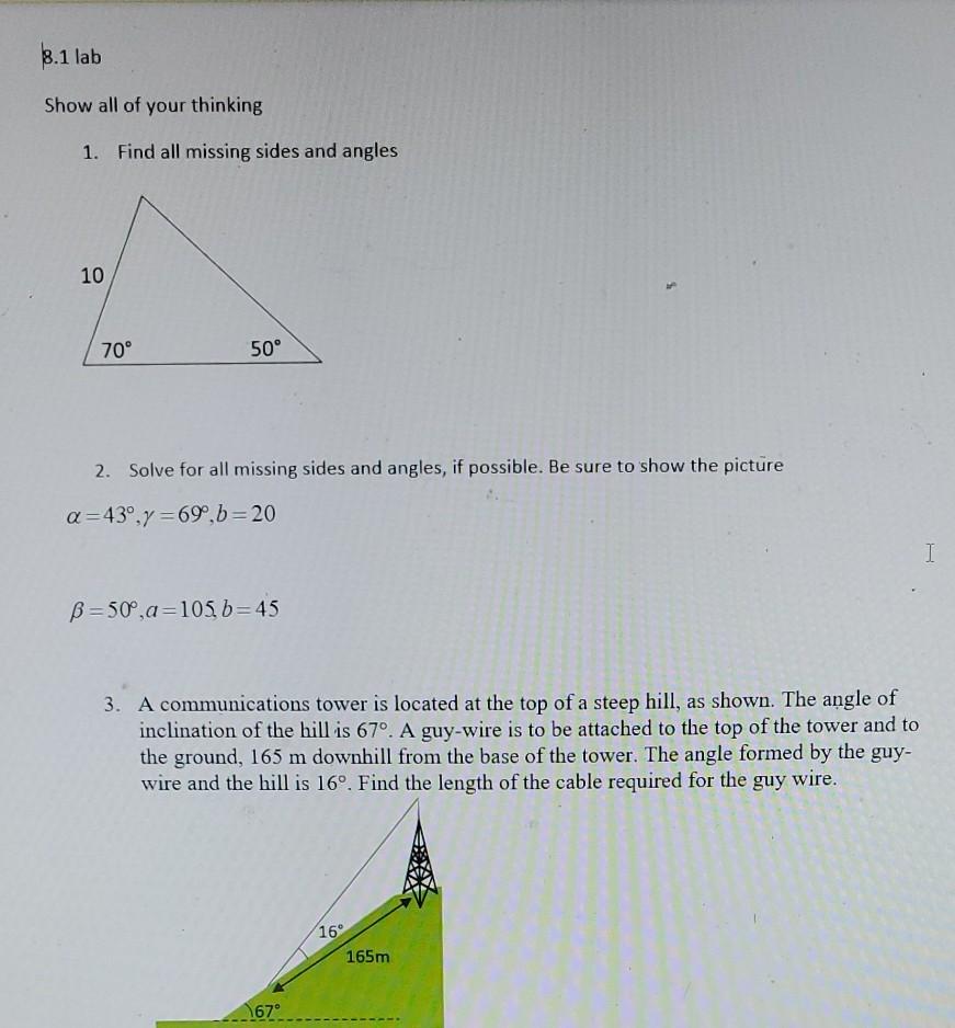 Solved 8.1 lab Show all of your thinking 1. Find all missing | Chegg.com