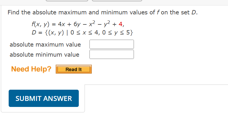 [Solved]: Find the absolute maximum and minimum values of f