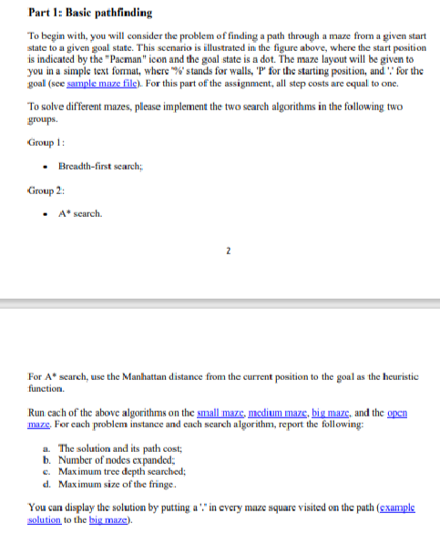 Solved Tasks:Part 1: Basic pathfindingTo begin with, you | Chegg.com