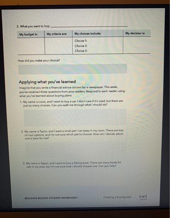 Name: Date: Class BUILDING BLOCKS STUDENT WORKSHEET | Chegg.com