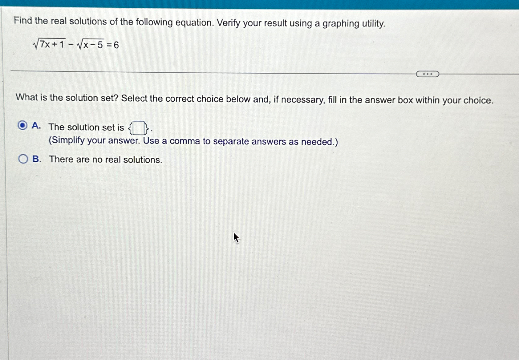 Solved Find the real solutions of the following equation. | Chegg.com