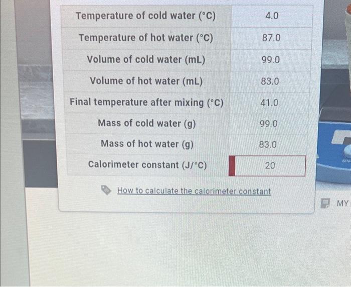 Solved How to calculate the calorimeter constant