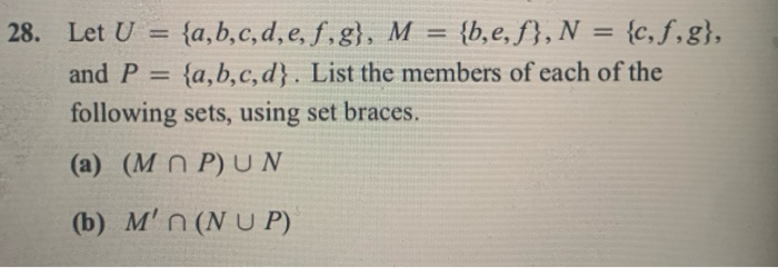 Solved 28 Let U A B C D E F G M B E F N C Chegg Com