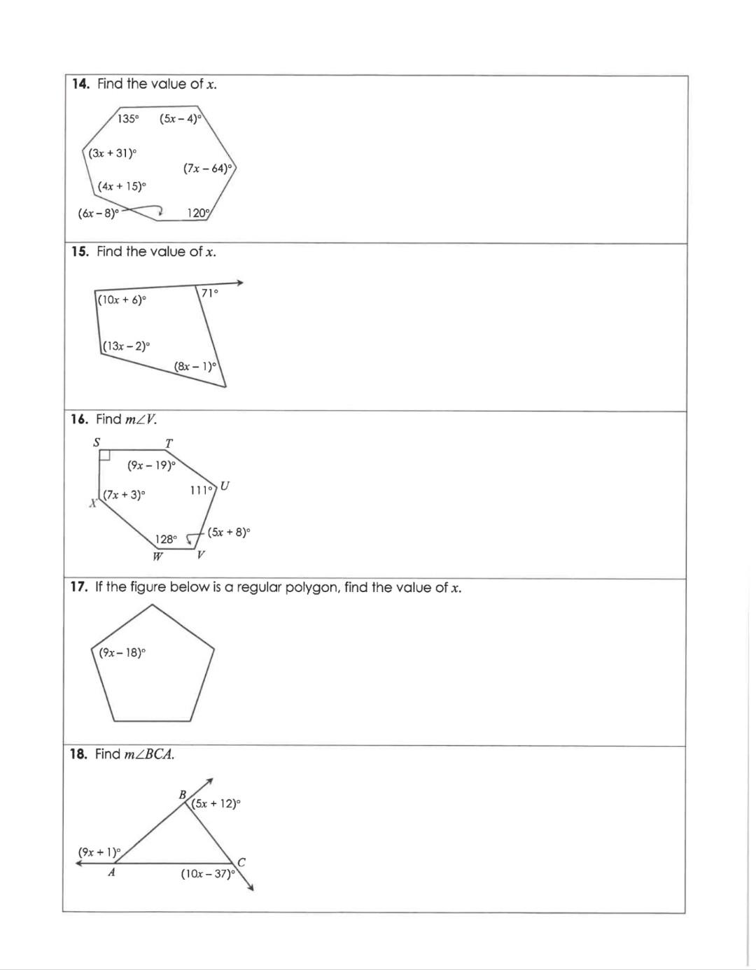 unit 7 homework 1 angles of polygons answers