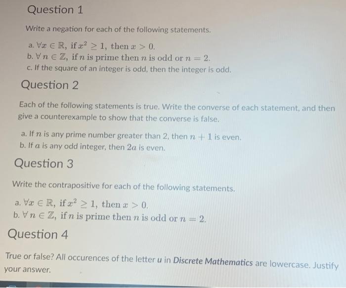 Solved Write A Negation For Each Of The Following | Chegg.com