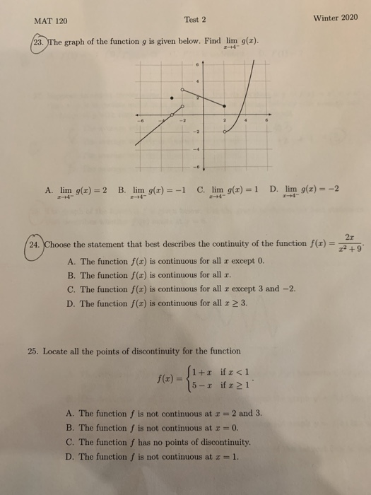 Solved Mat 1 Test 2 Winter 23 The Graph Of The Fu Chegg Com