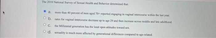 Solved The 2010 National Survey of Sexual Health and Chegg