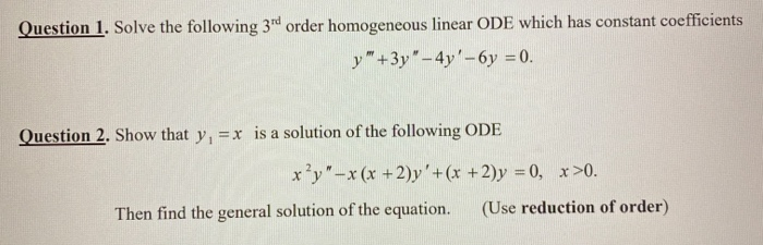 Solved Question 1. Solve the following 3rd order homogeneous | Chegg.com