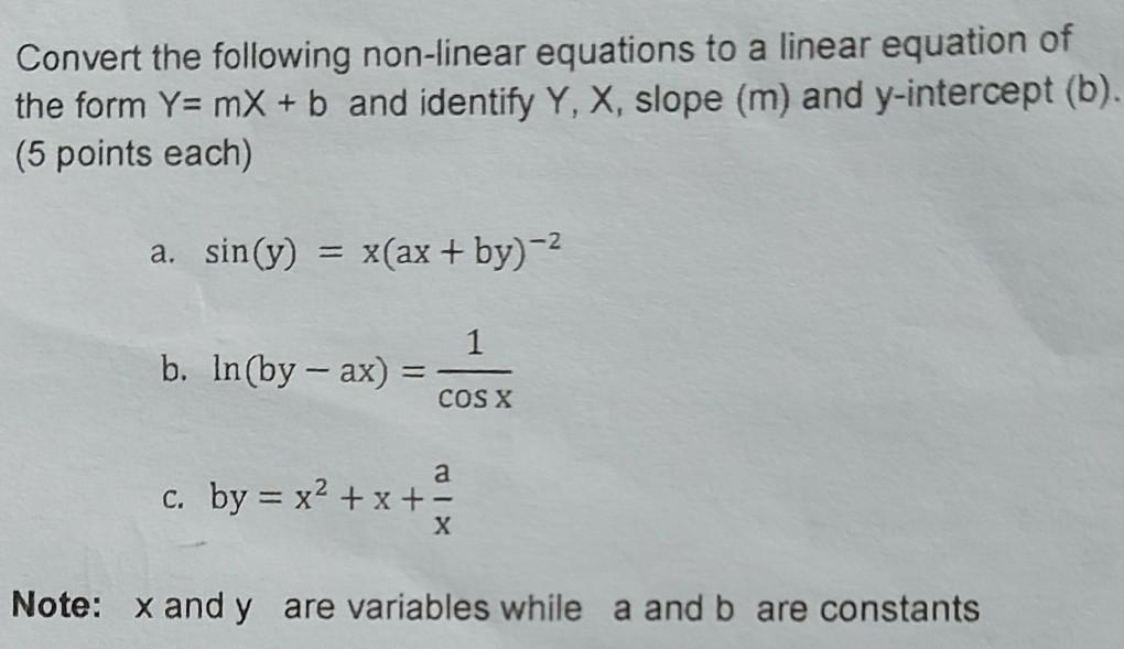 Solved Convert The Following Non Linear Equations To A Chegg Com