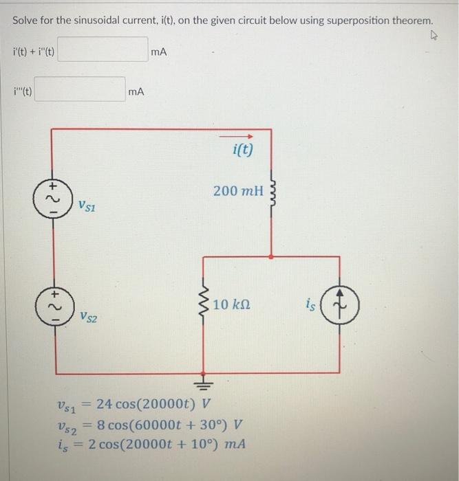 Solved Solve for the sinusoidal current, i(t), on the given | Chegg.com