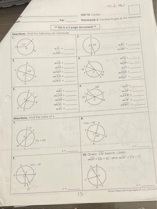 geometry unit 10 homework 2