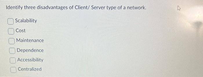 Solved Identify three disadvantages of Client/ Server type | Chegg.com