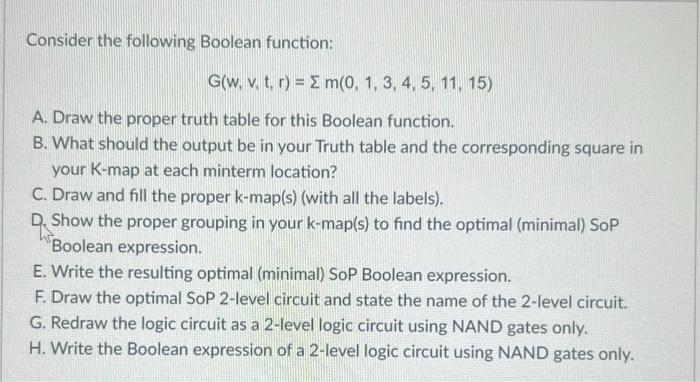 Solved Consider The Following Boolean Function: | Chegg.com