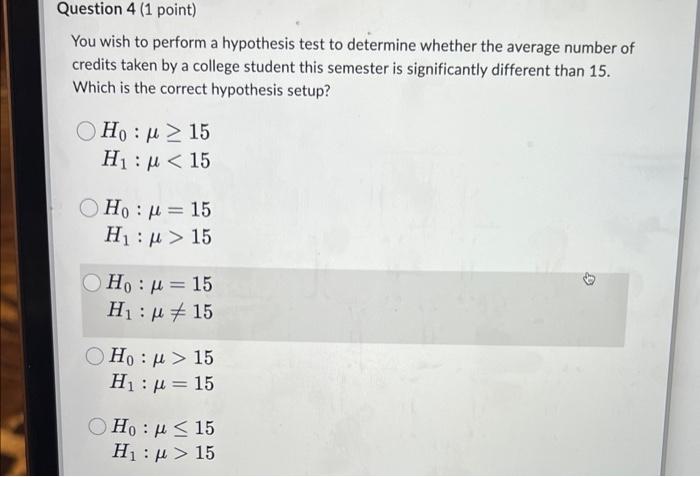 Solved You wish to perform a hypothesis test to determine | Chegg.com