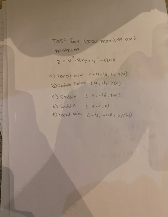 Test For Local Mariom And Minimum 2 X 8xy Y 1x Chegg Com