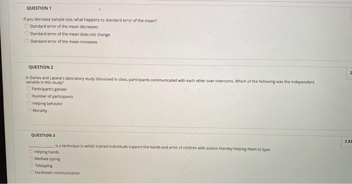 Solved QUESTION 1 If you decrease sample size, what happens | Chegg.com