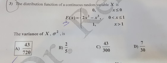 Solved X30 3) The distribution function of a continuous | Chegg.com