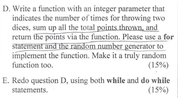 Solved D. Write a function with an integer parameter that а | Chegg.com