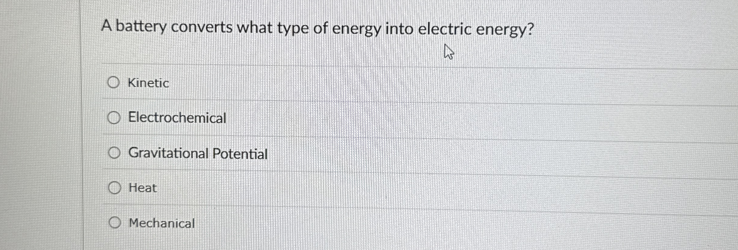 Solved A battery converts what type of energy into electric | Chegg.com