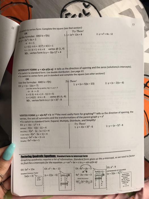 Solved 13 12 Atchto Vertex Form Complete The Square Fee T Chegg Com