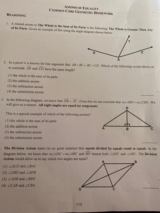 axioms of equality common core geometry homework
