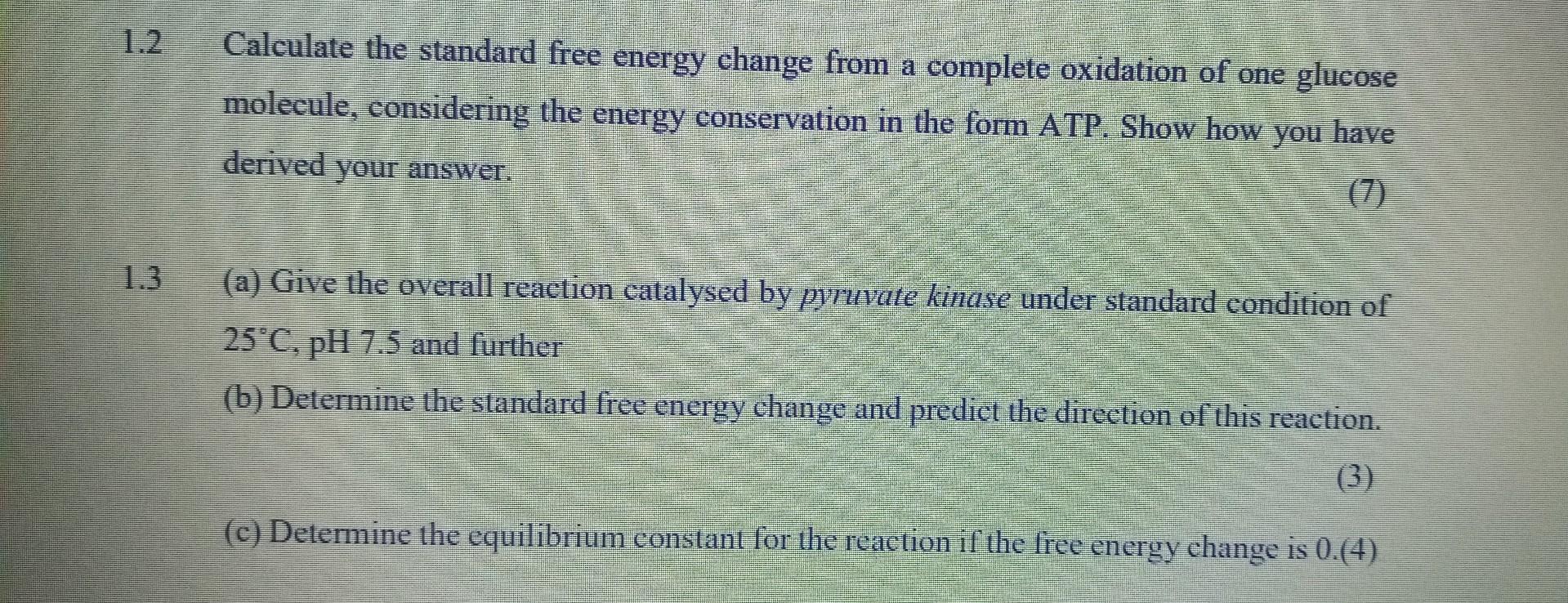 Solved 1.2 Calculate the standard free energy change from a | Chegg.com