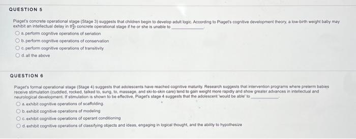 Solved Piaget s concrete operational stage Stage 3 Chegg