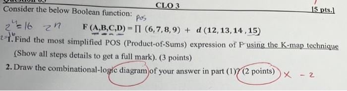 Solved Consider The Below Boolean Function: [5 Pts.] 24=16zn | Chegg.com