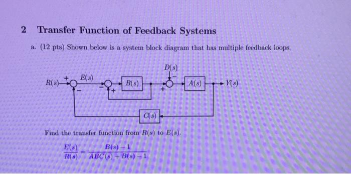 Solved 2 Transfer Function of Feedback Systems a. (12 pts) | Chegg.com