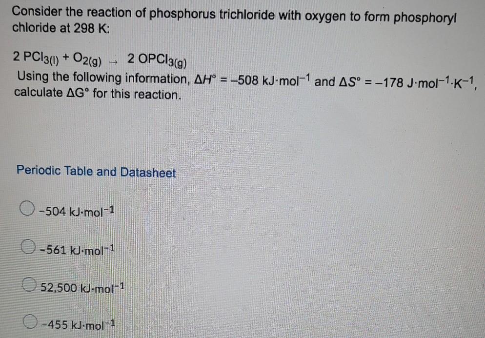 Solved Consider the reaction of phosphorus trichloride with | Chegg.com