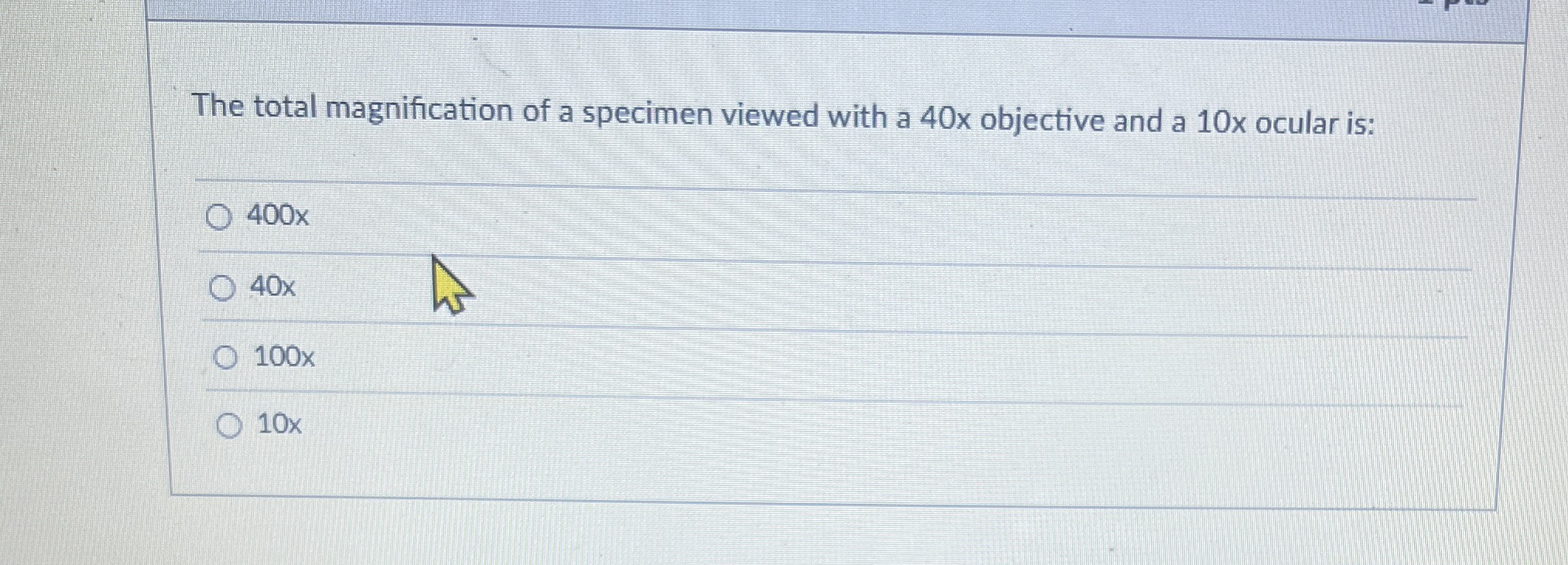 The total magnification of a specimen viewed with a | Chegg.com