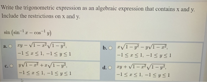 Solved Write the trigonometric expression as an algebraic | Chegg.com