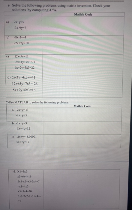 Solved 1. Solve the following problems using matrix | Chegg.com