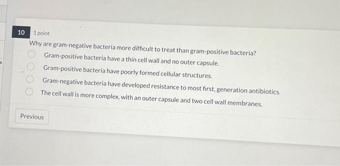 Solved 1 point Why are gram-negative bacteria more difficult | Chegg.com