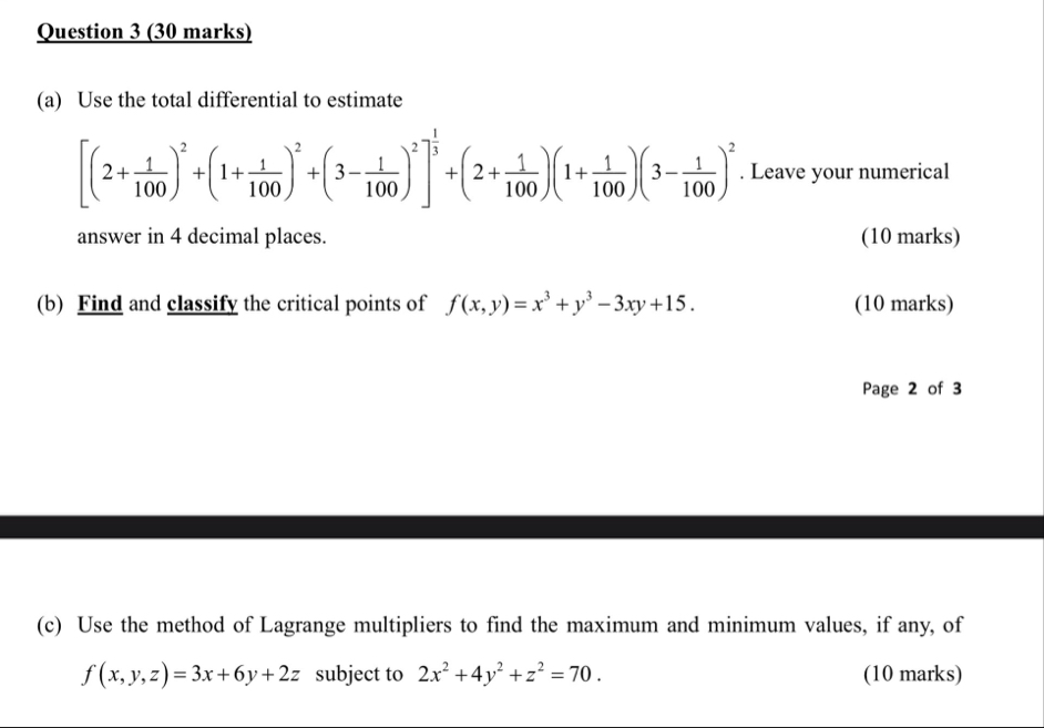 Solved Question 3 ( 30 ﻿marks)(a) ﻿Use the total | Chegg.com